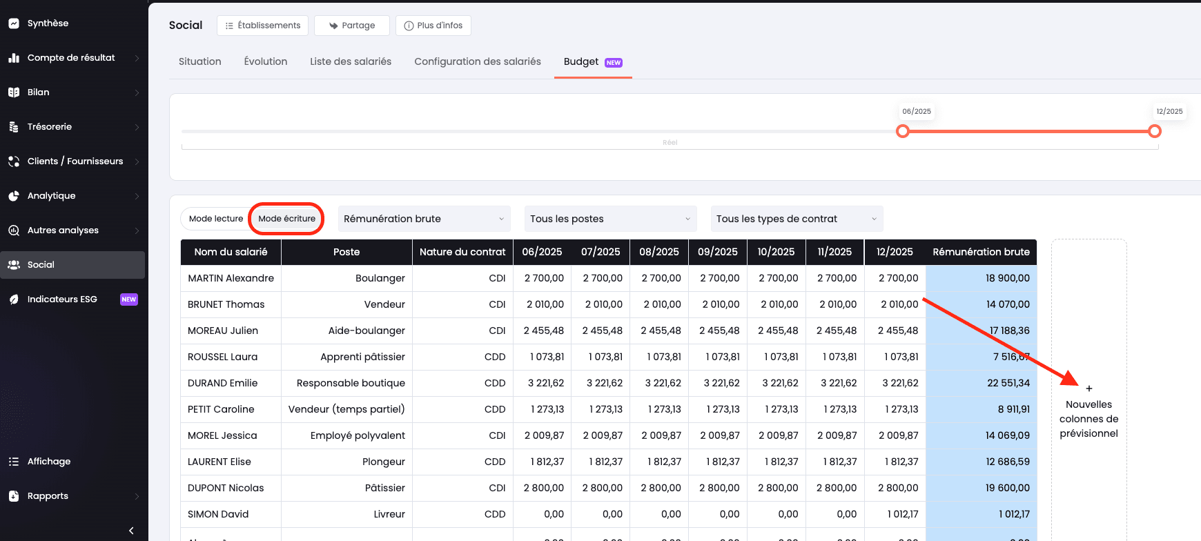 Nouvelle colonne de prévisionnel