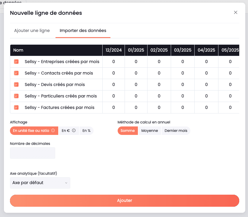 Sélection des données à importer