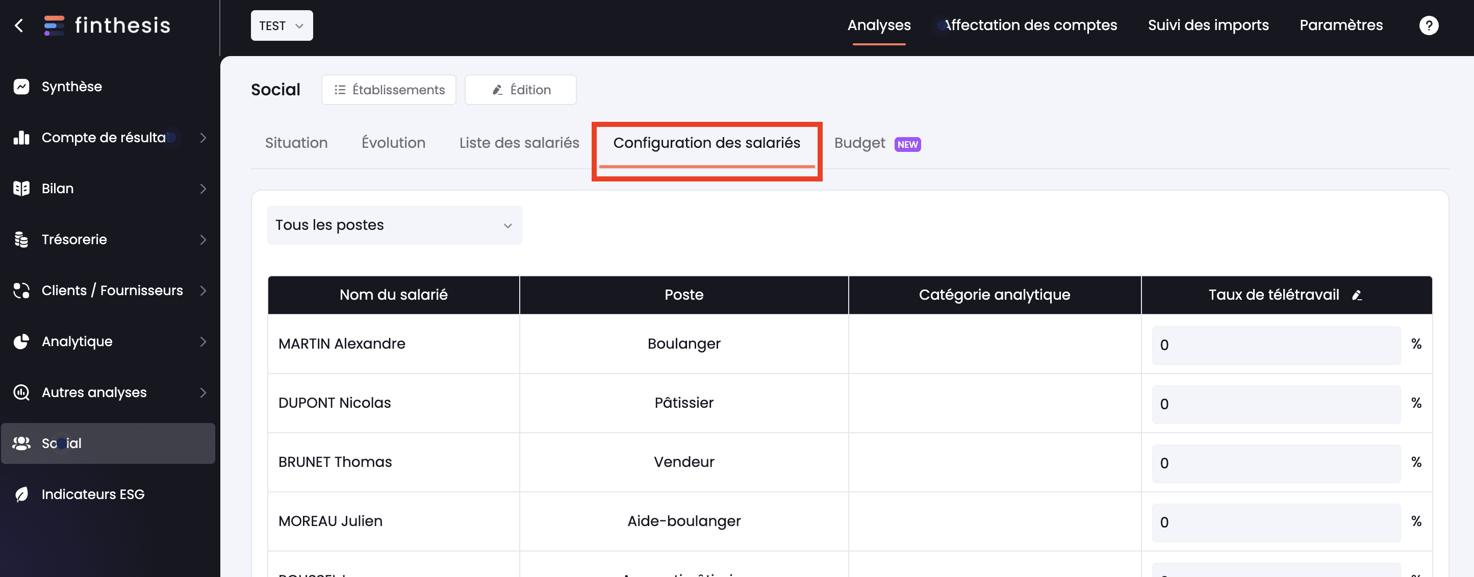 configuration des salariés