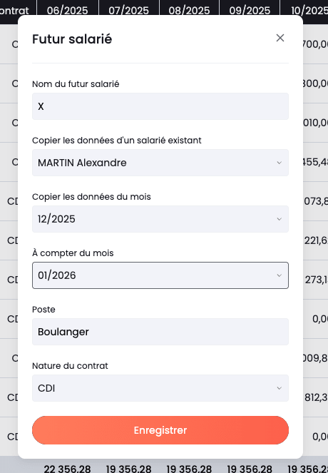 nouveau salarié - configuration