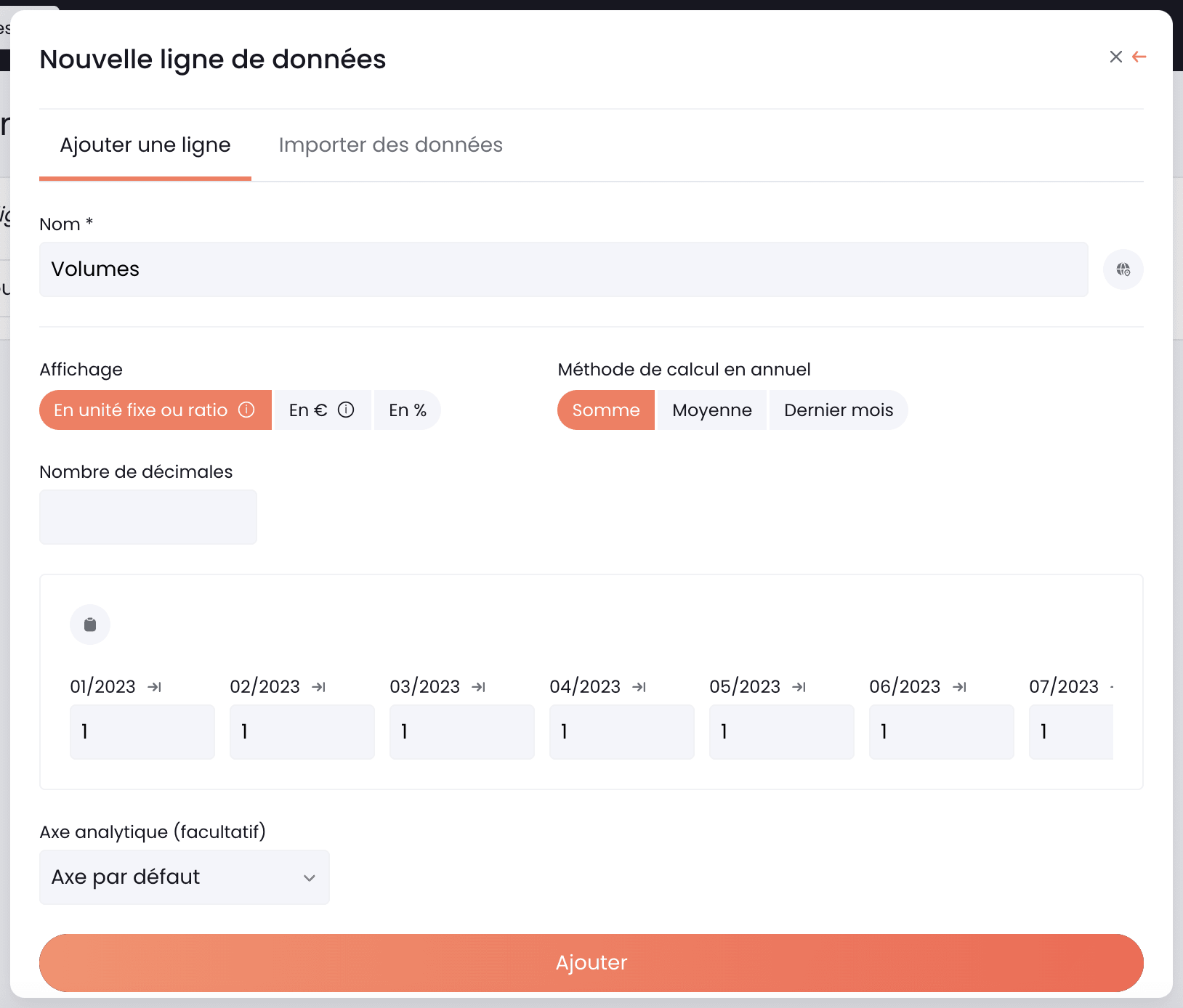 parametrage ligne de donnees
