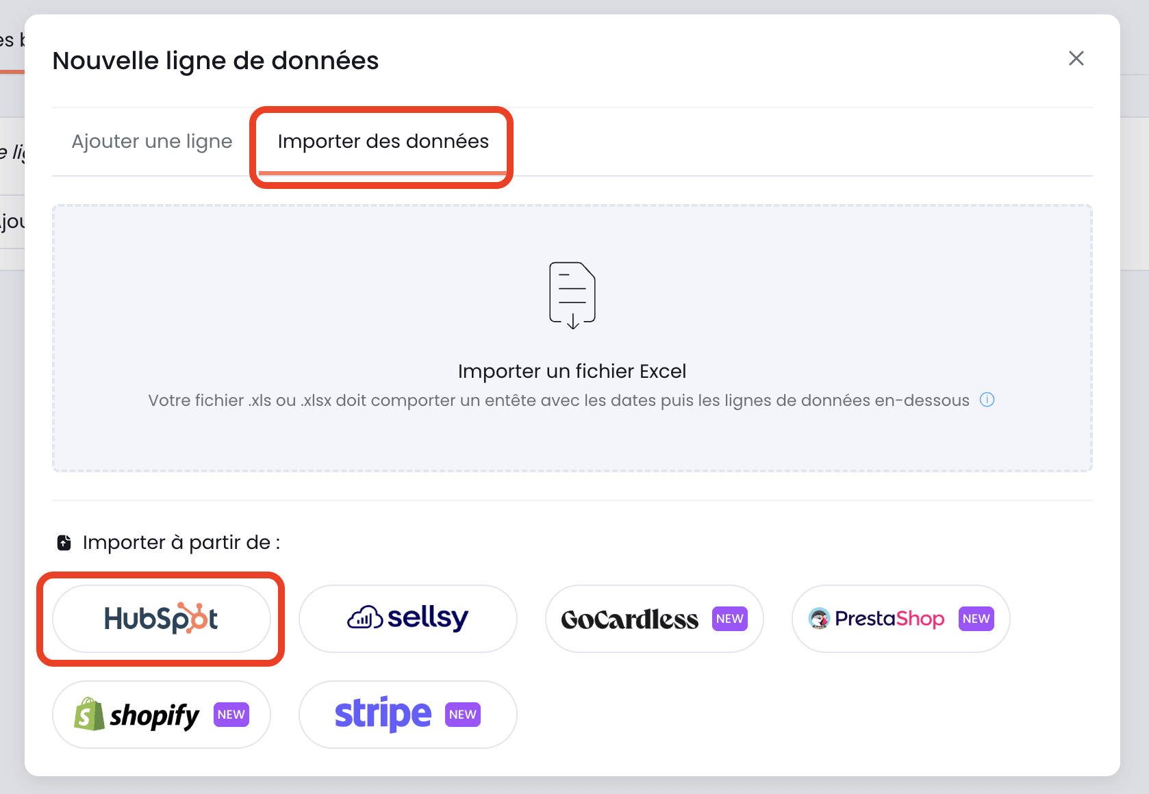 Importer données > Hubspot