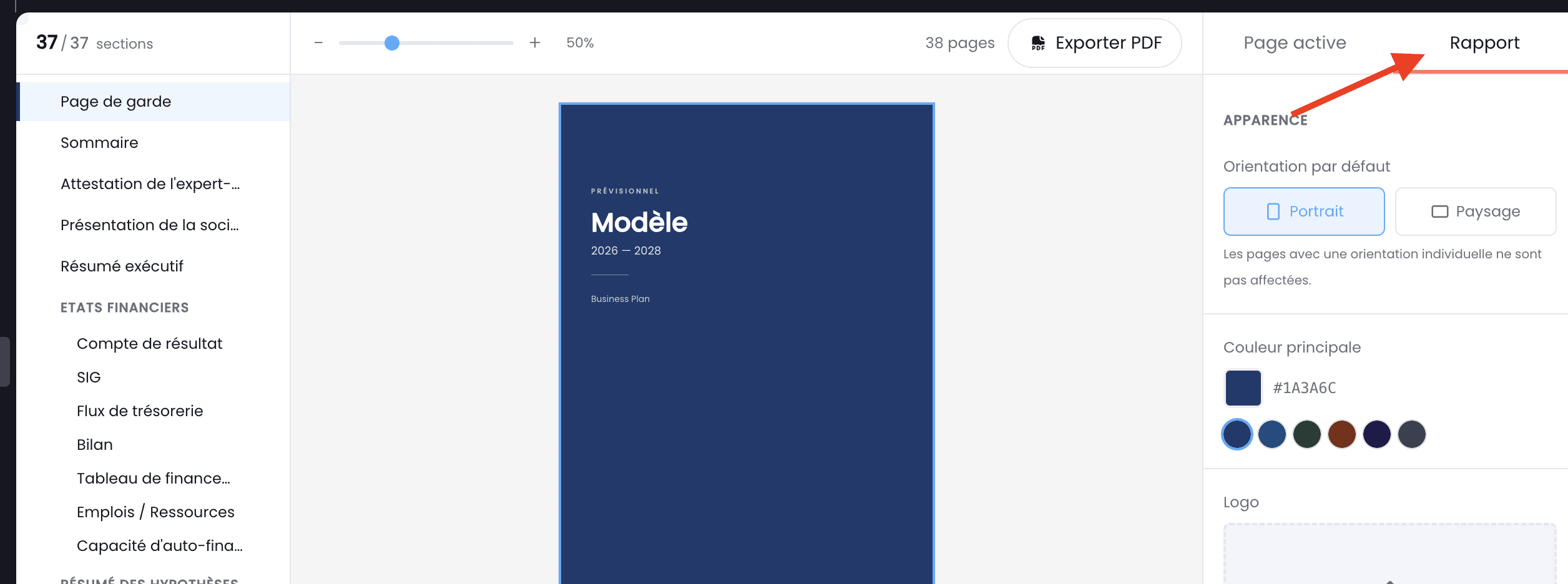 configuration du rapport