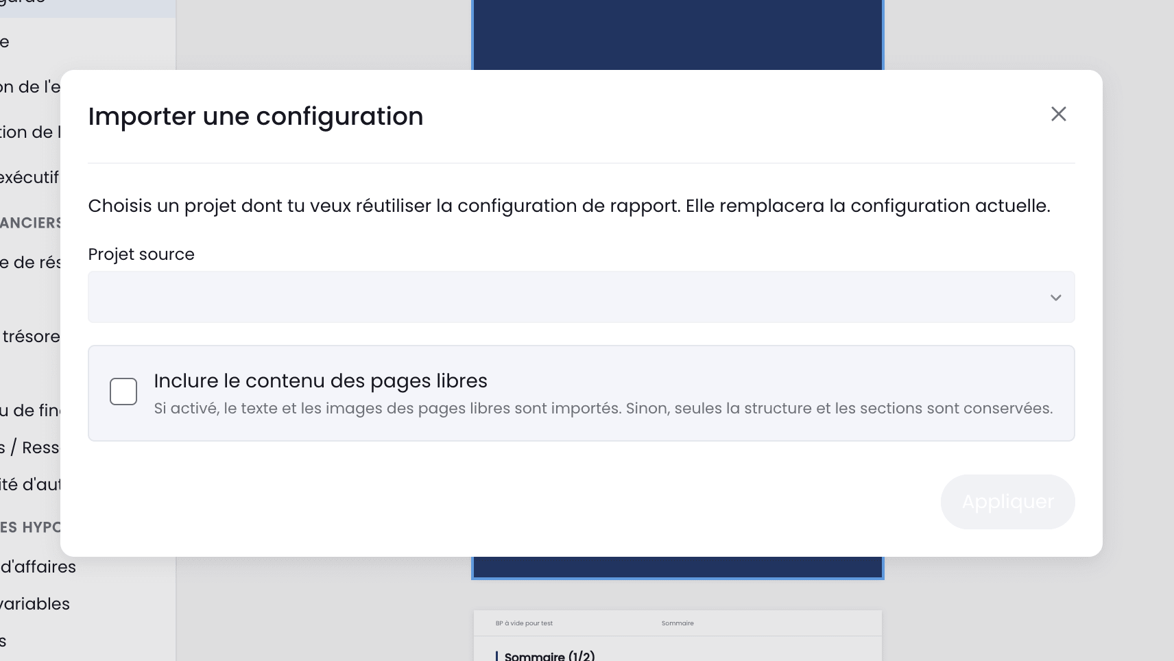 importer config - modale