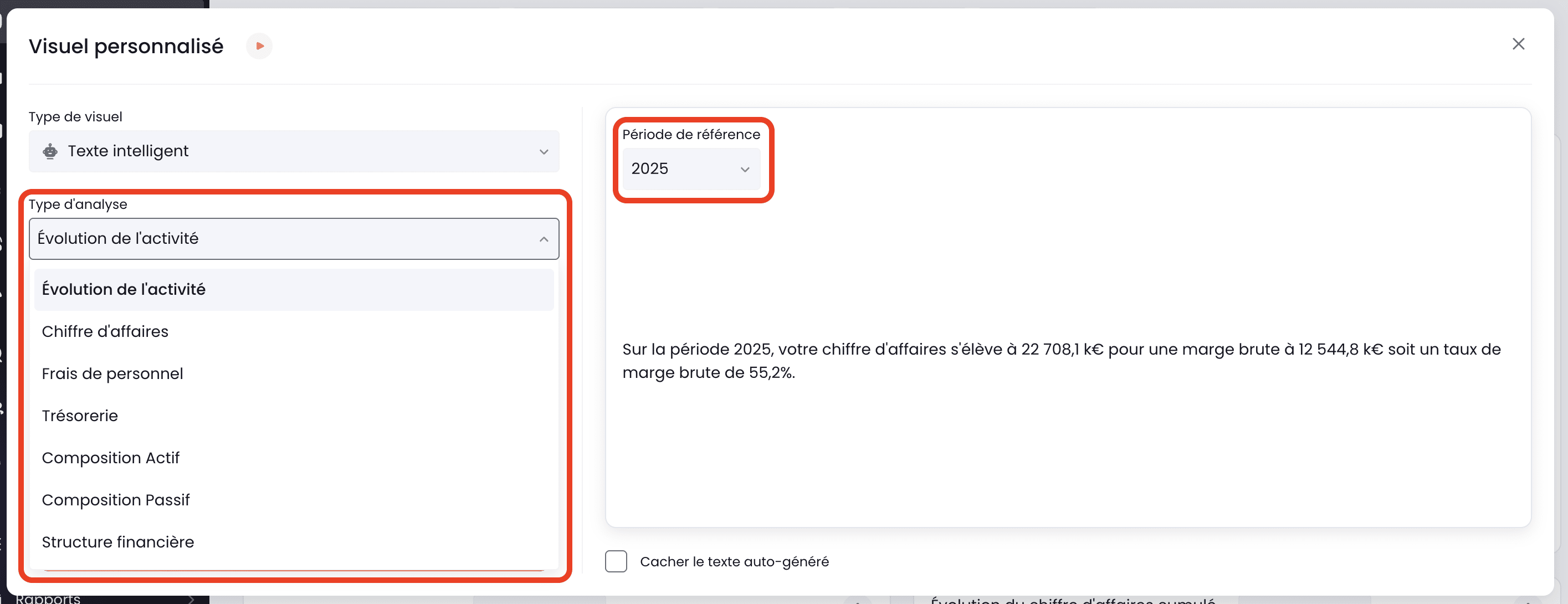Configuration du visuel "texte intelligent"