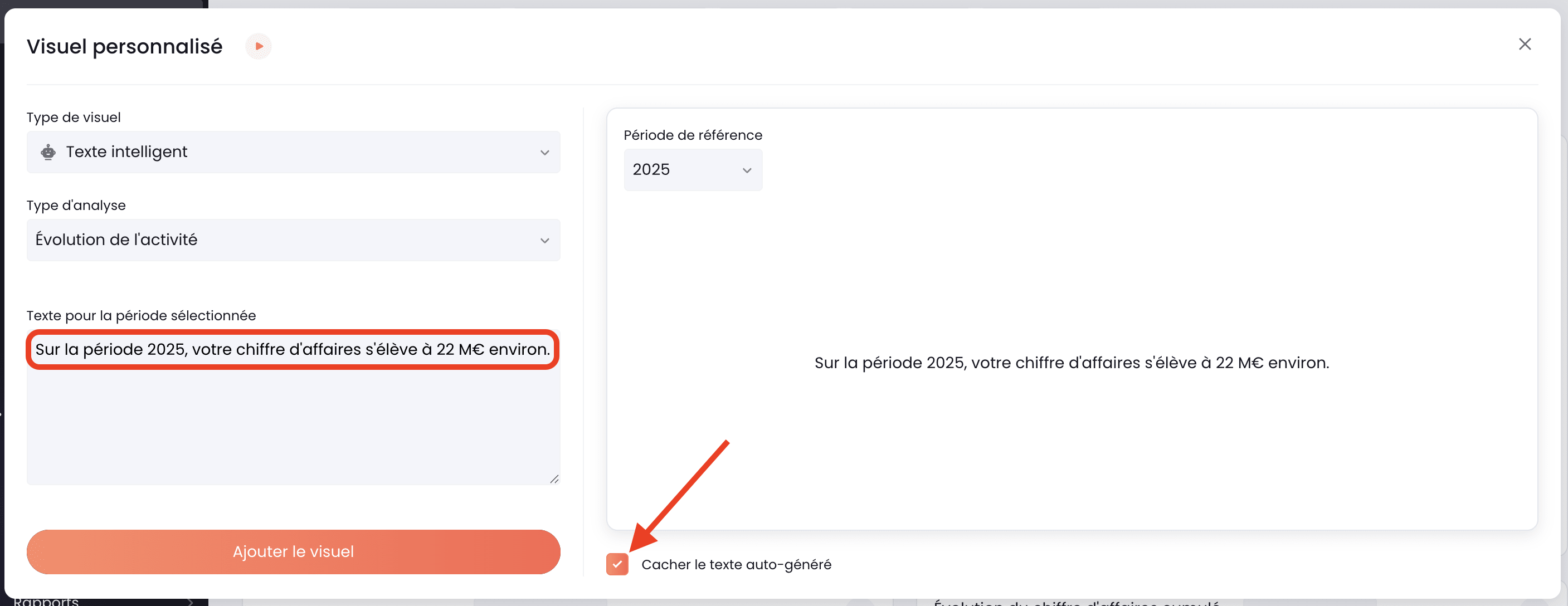 cacher le texte auto-généré