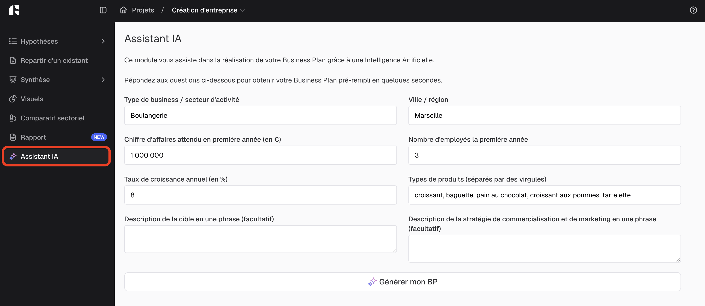 création du BP