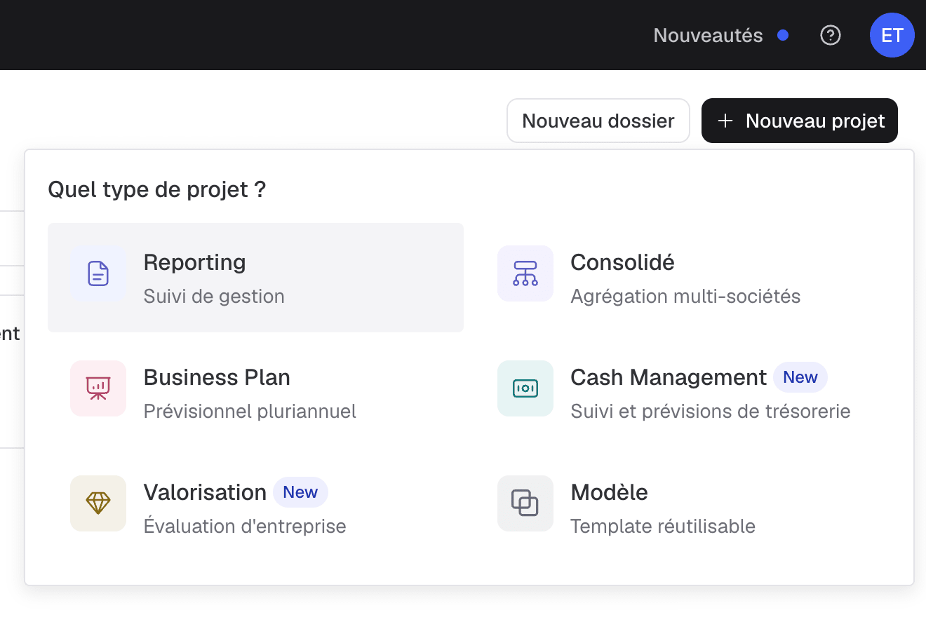 Type de projet reporting
