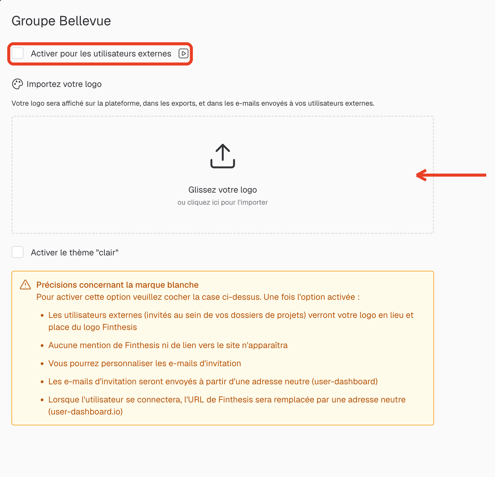 activer pour utilisateurs externes
