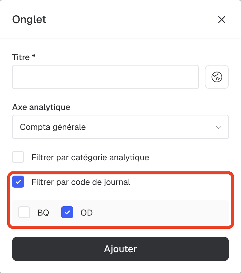 filtrer par code de journal