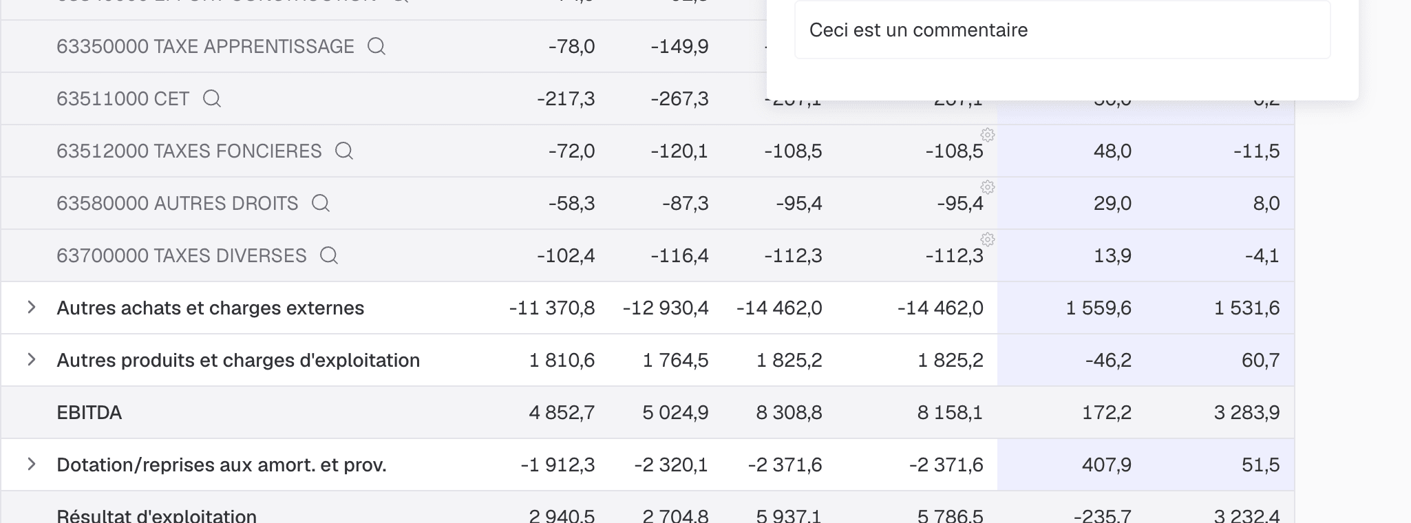 Affichage du commentaire