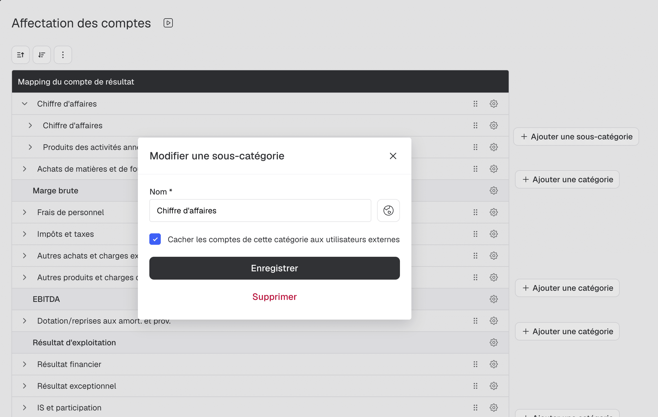 cacher comptes