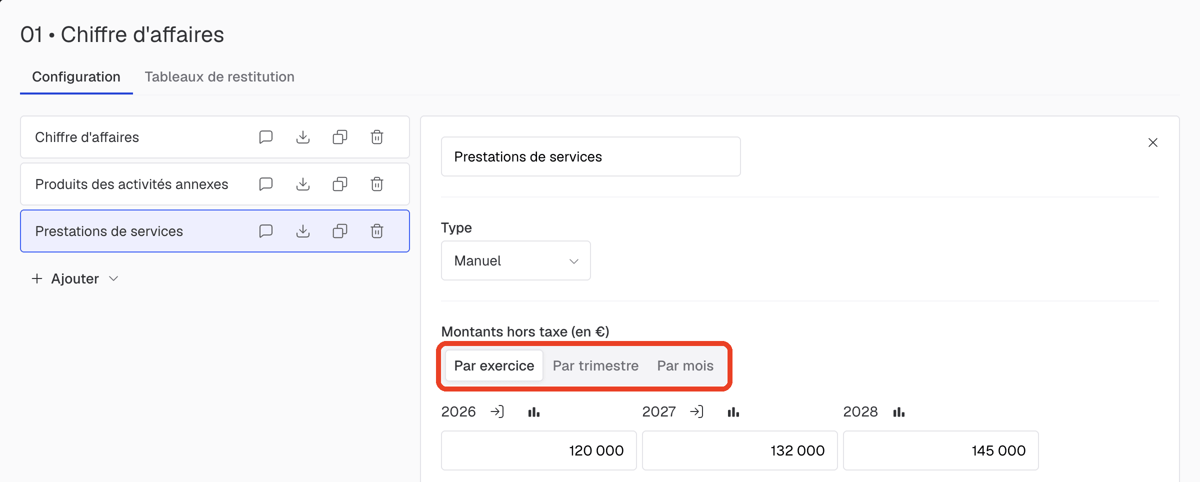 calcul manuel du chiffre d'affaires