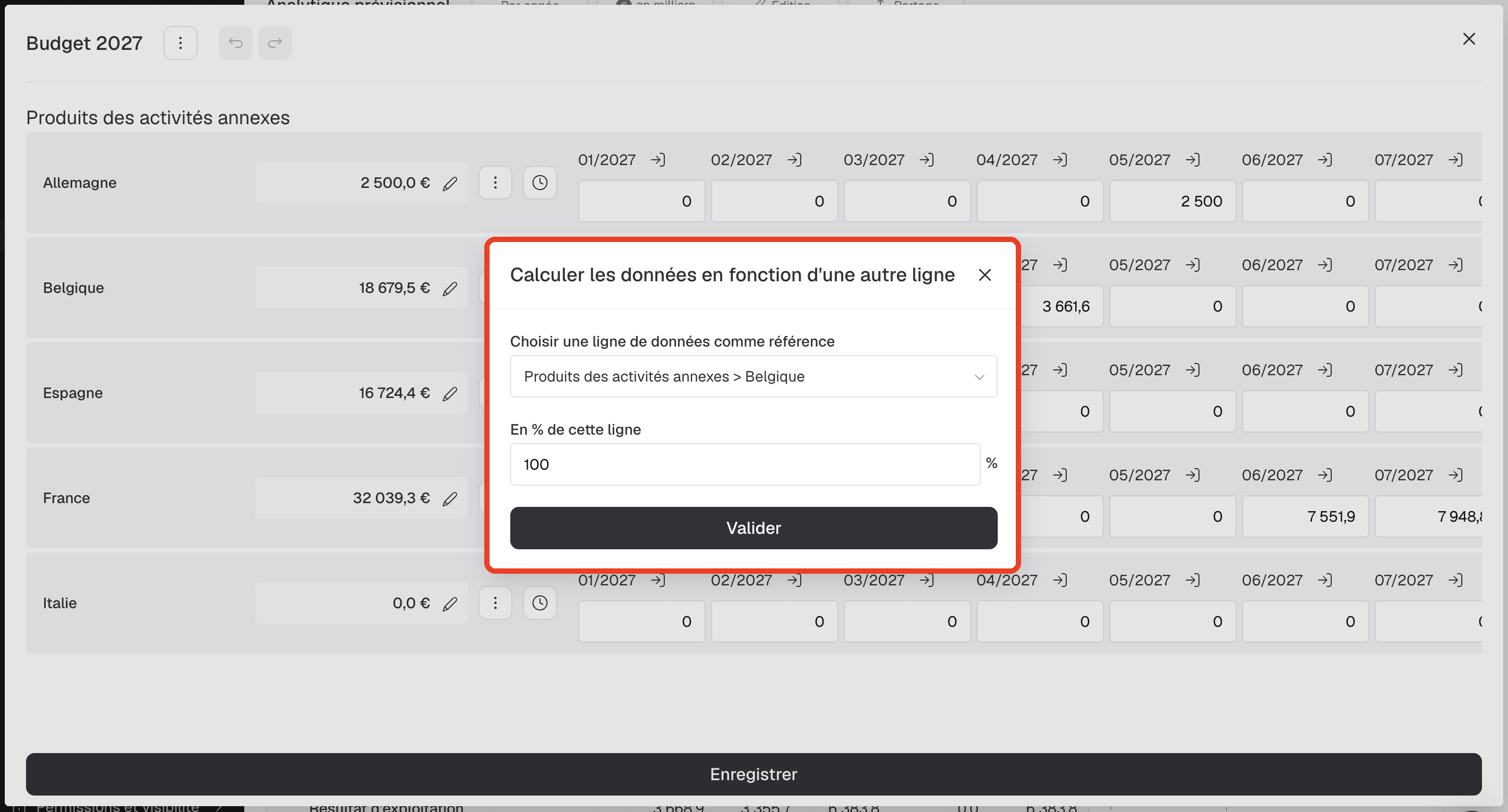 calculer une ligne en fonction d'une autre