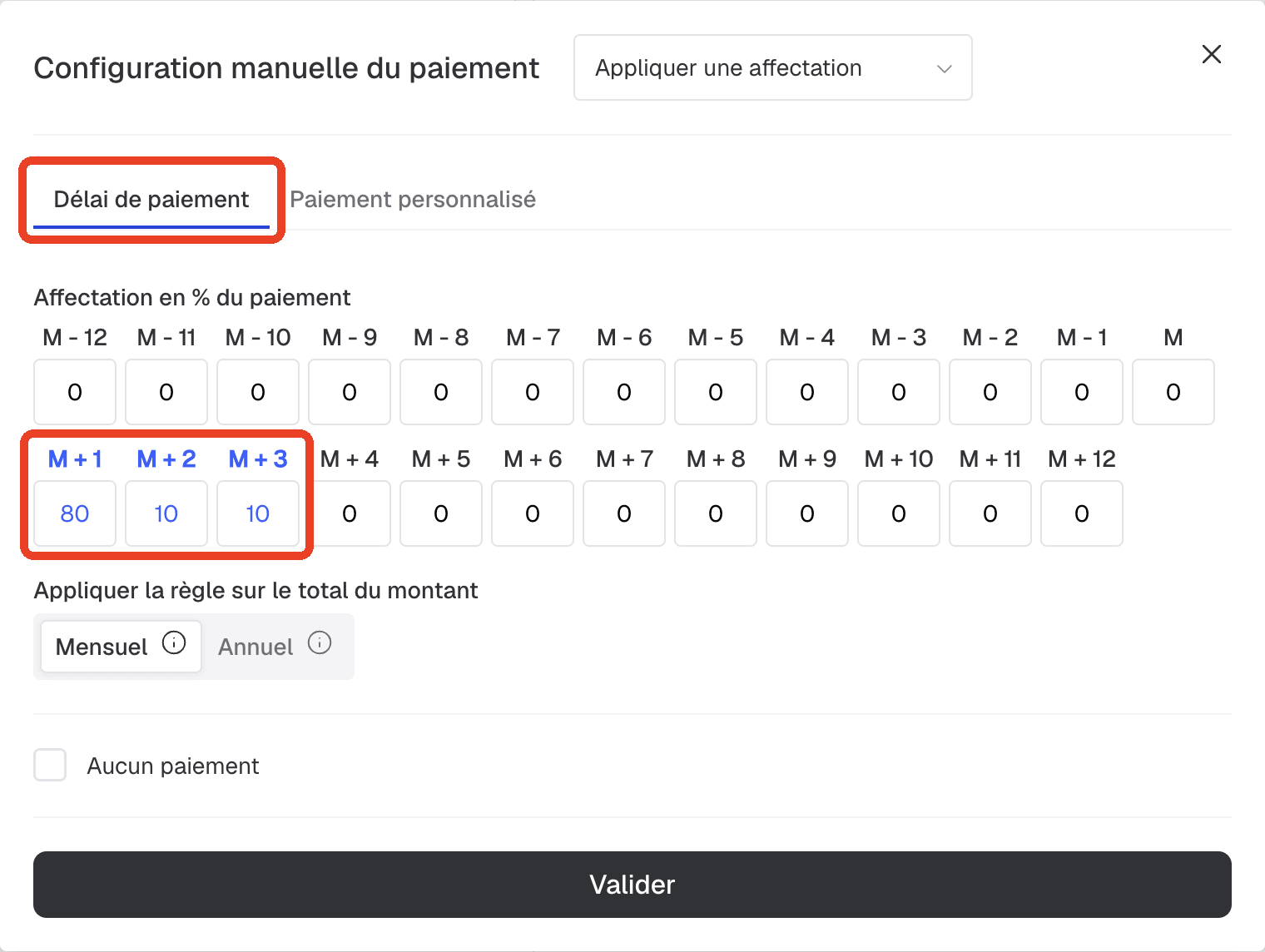 délai de paiement en % du total