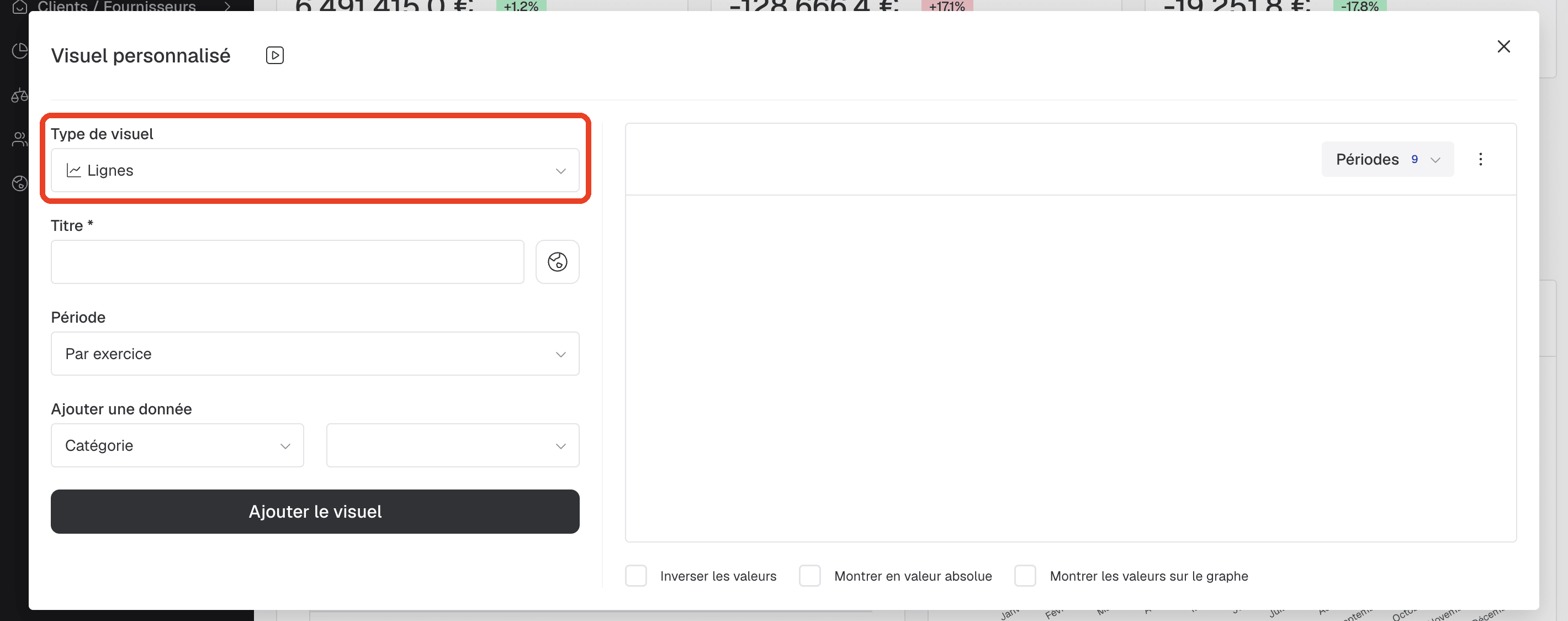Fenêtre "Visuel personnalisé" avec le sélecteur "Type de visuel" mis en évidence