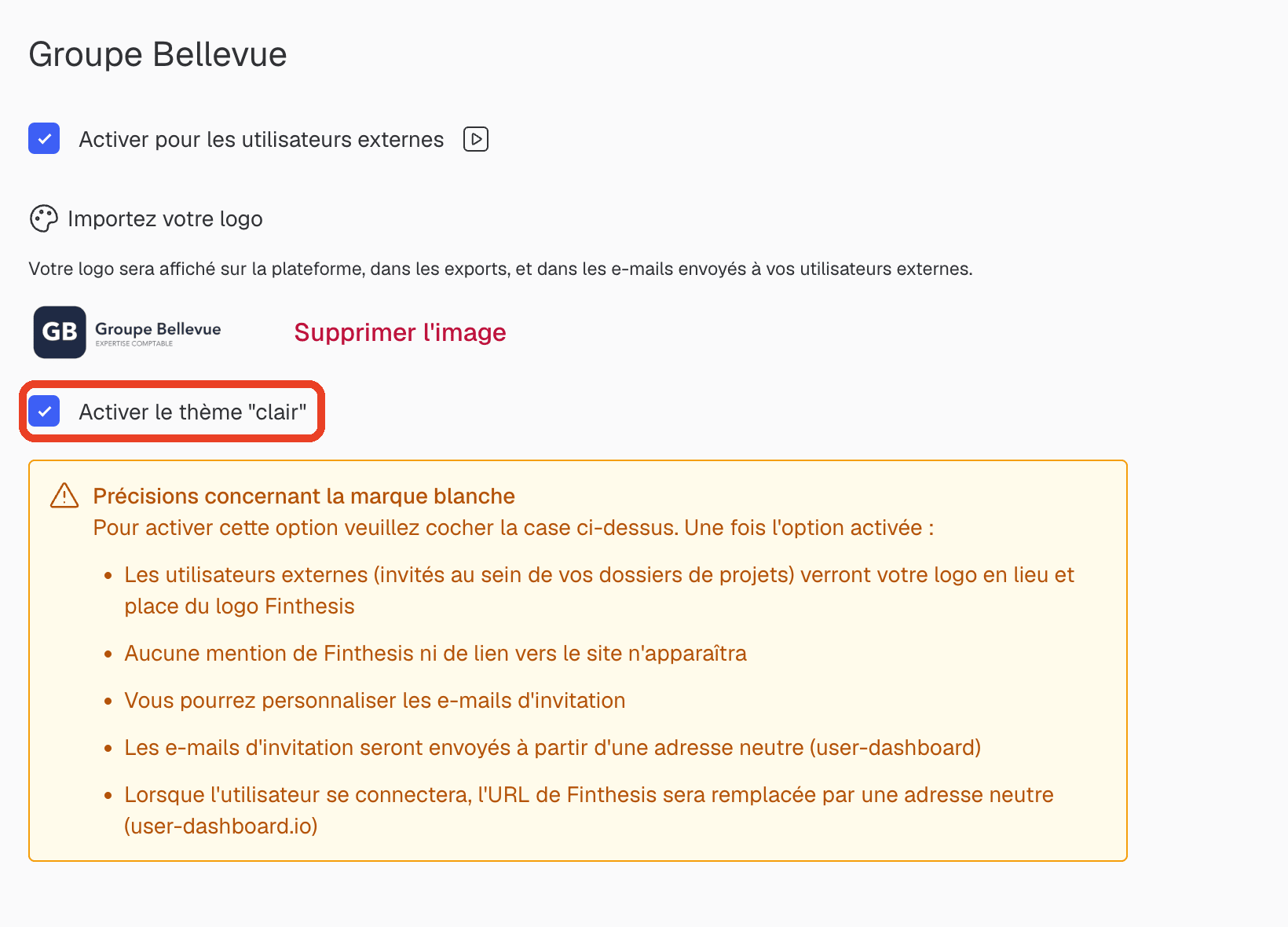 logo importé et thème clair activé