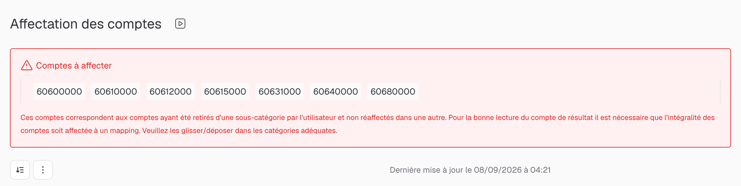 Comptes à affecter