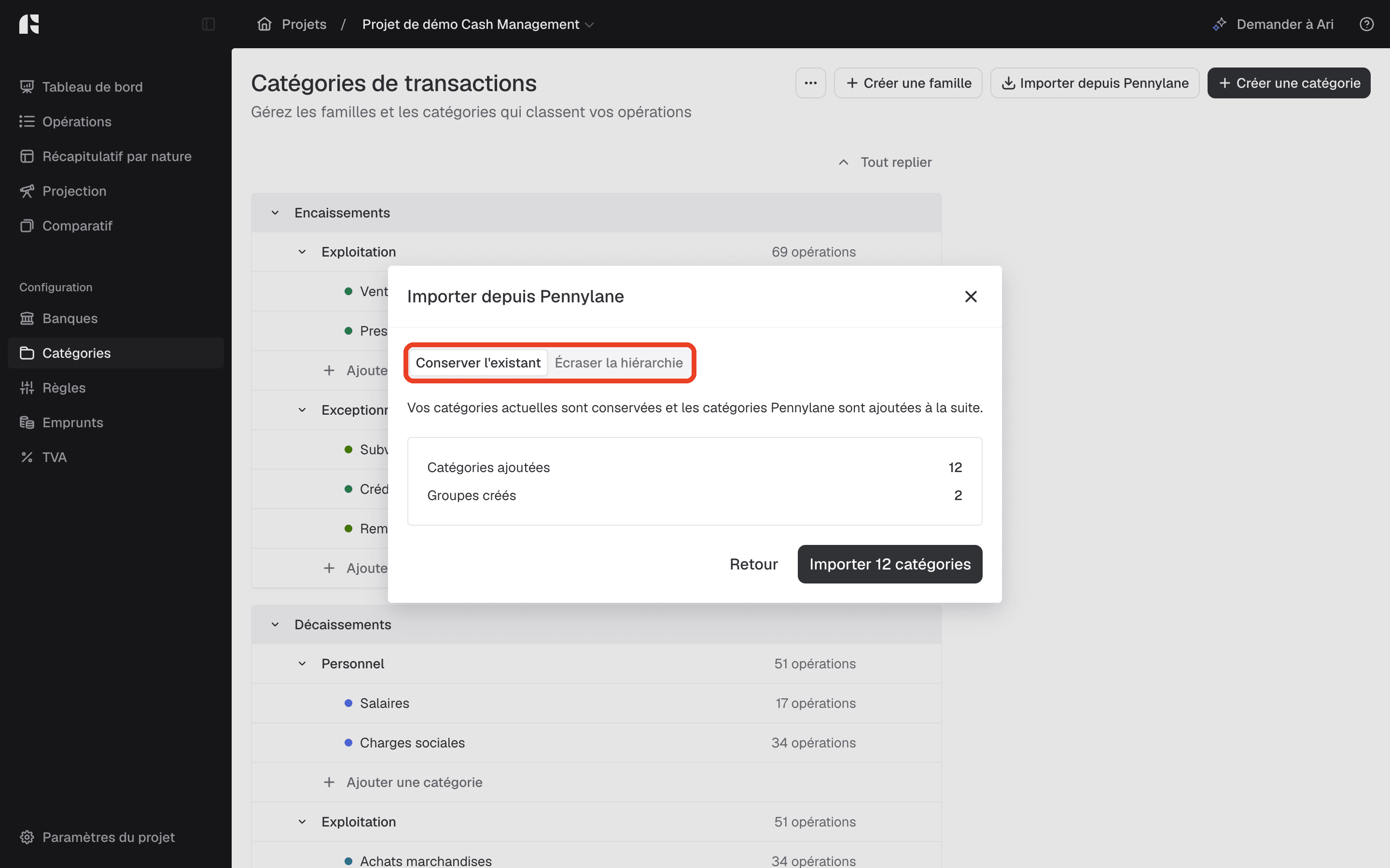 Option Conserver l'existant et récapitulatif