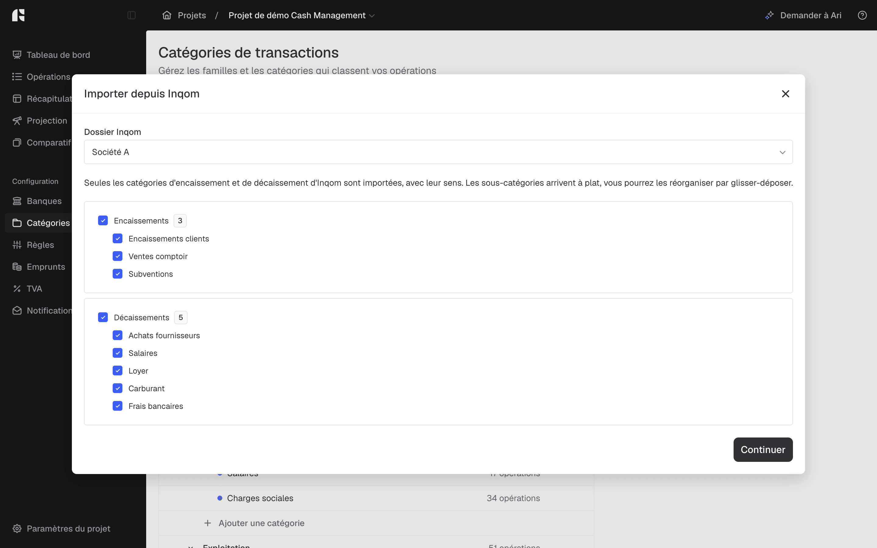 Sélection des catégories Inqom à importer