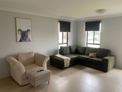 Interior shot of couches with a nice picture on the wall