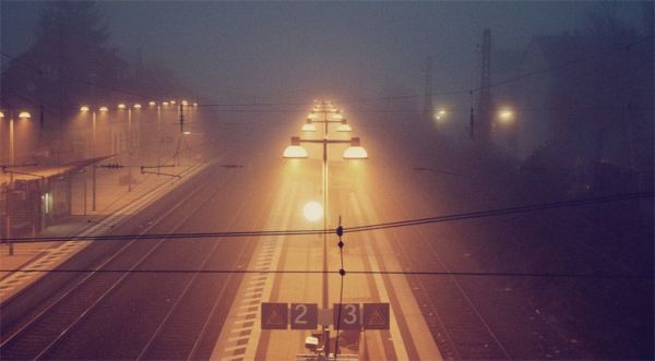 Train station at dusk