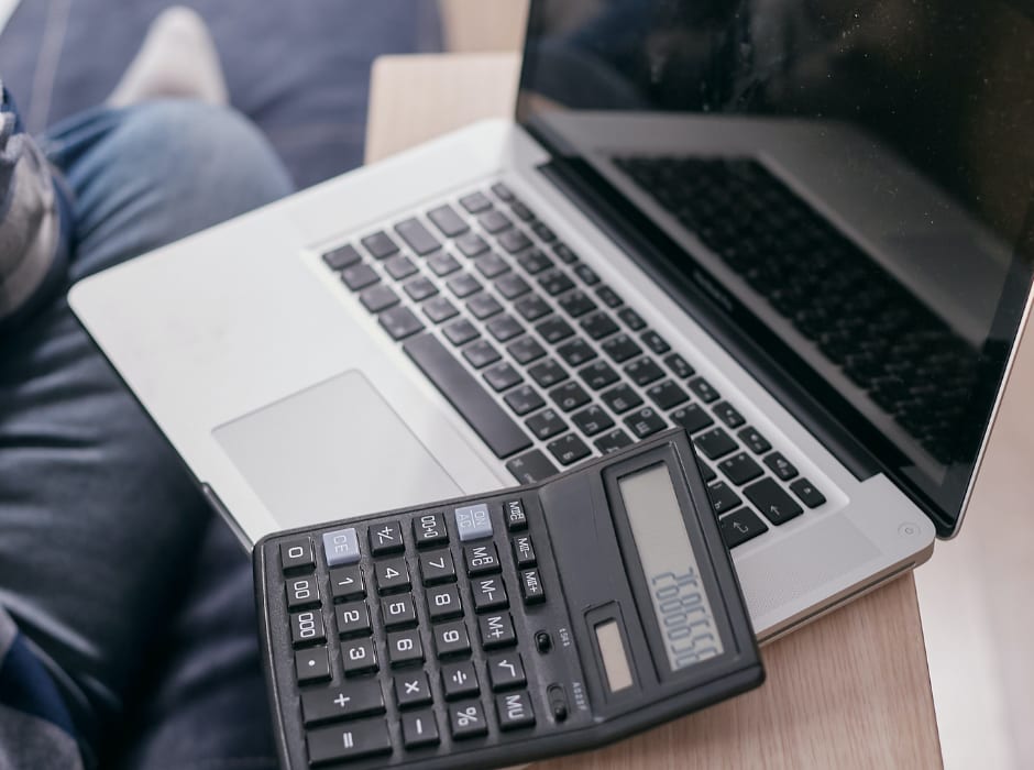 Laptop and Calculator