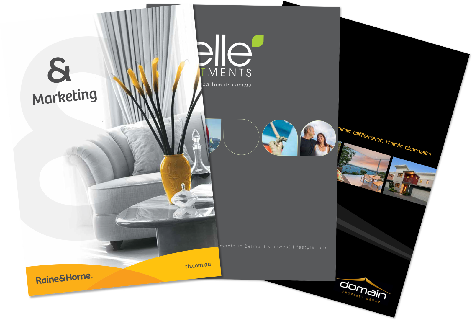 Real estate marketing brochures, property brochures and signage
