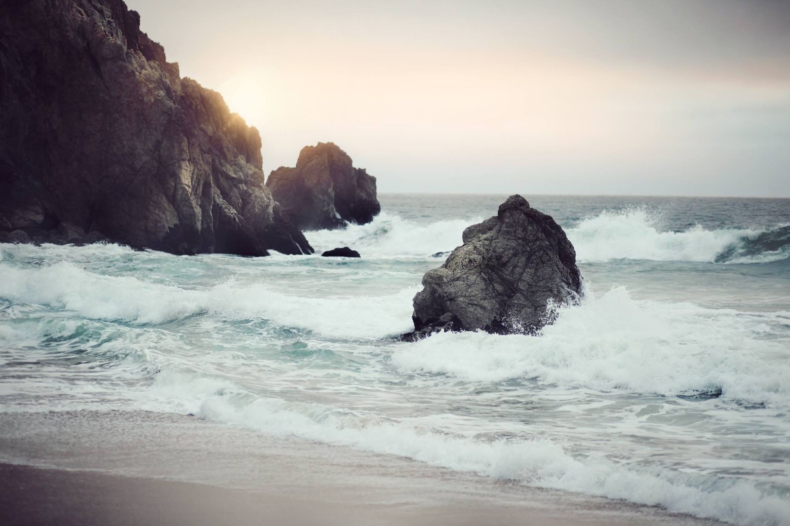 Waves crashing on a beach