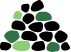 a black background with green squares and dots