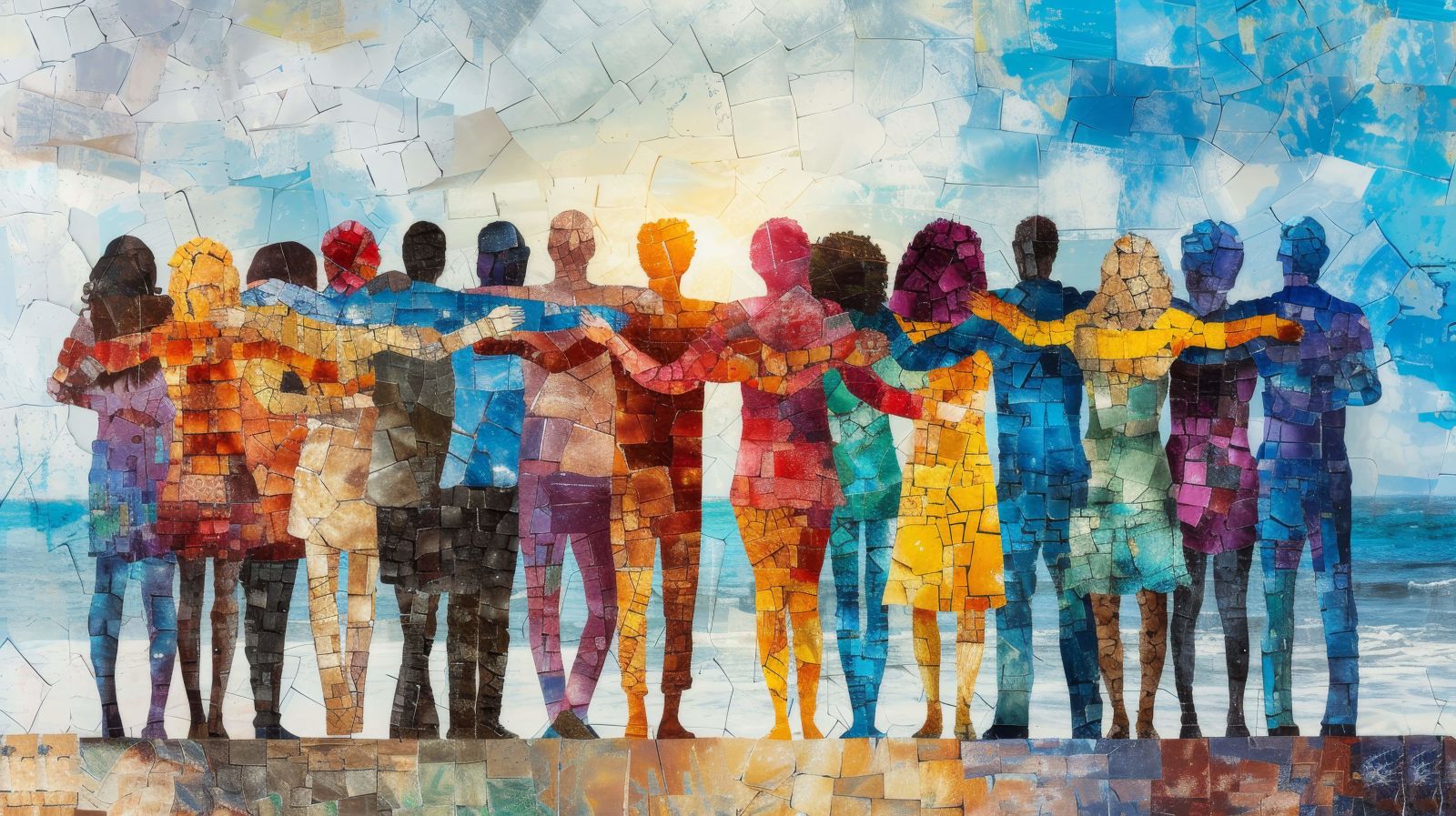 Illustration of multiple people representing diversity and equality, mosaic