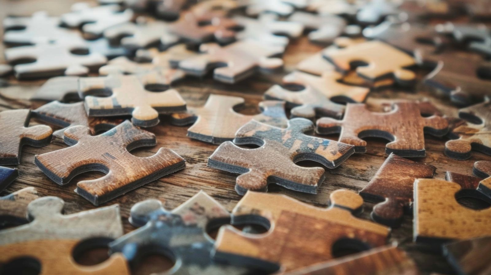 Closeup of jigsaw puzzle pieces