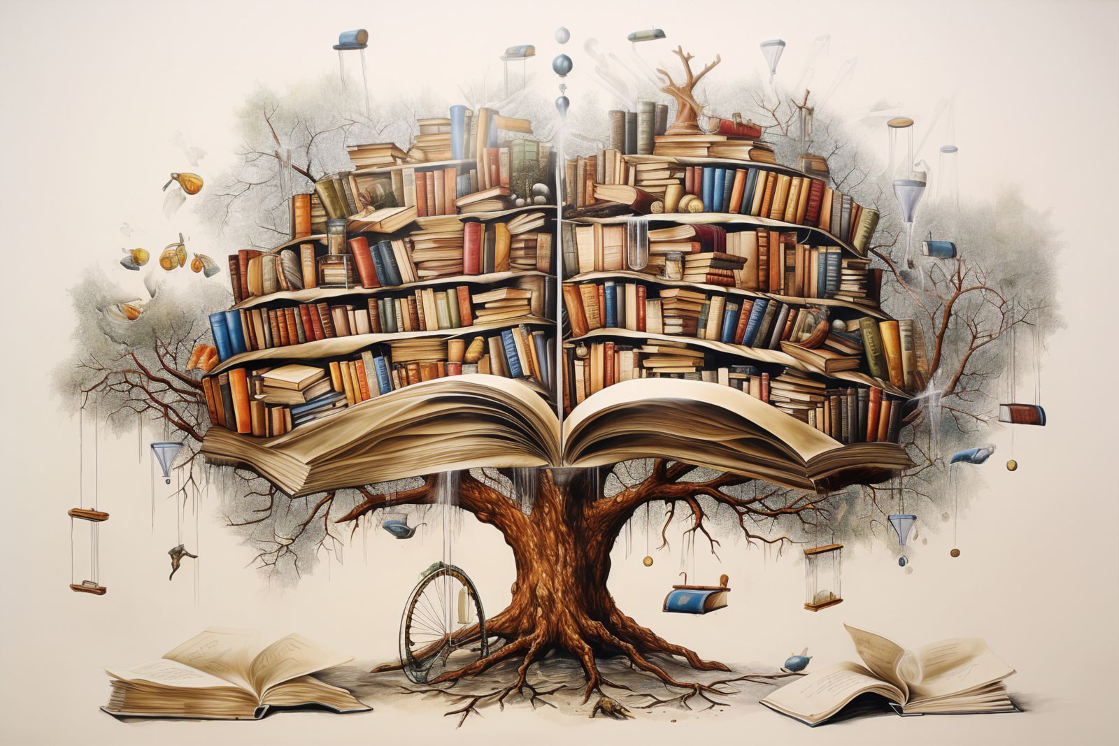 Illustration of tree made of books, knowledge tree