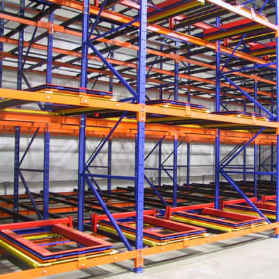 Push-back warehouse racking