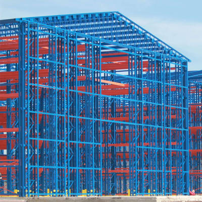 Industrial rack-clad warehouse building