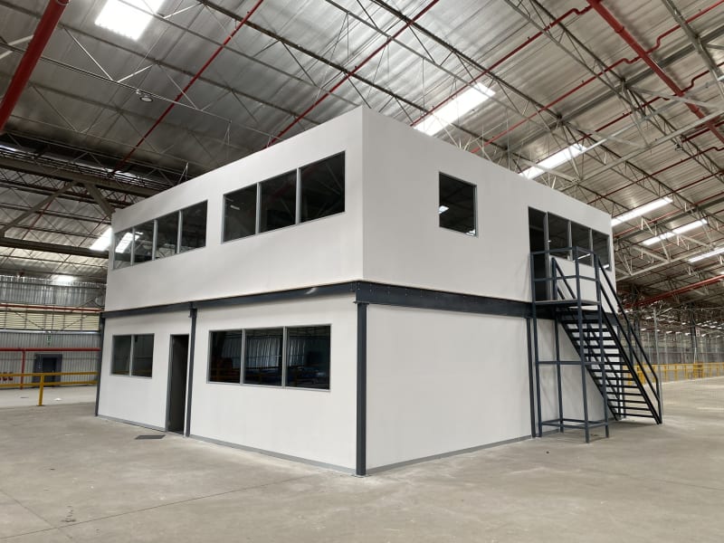 Industrial storage area with an elevated mezzanine floor