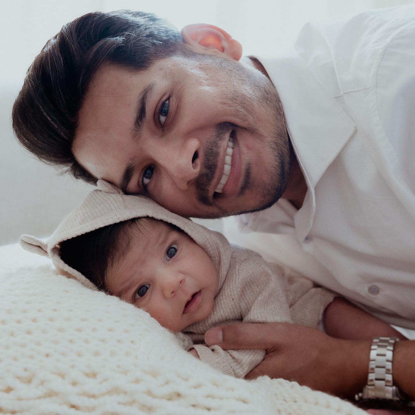 Newborn with open eyes