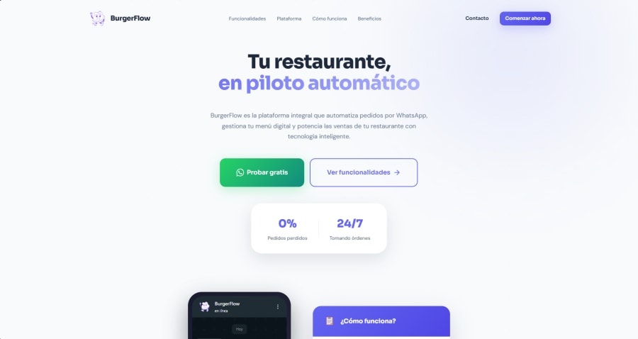 Captura del sitio web de BurgerFlow