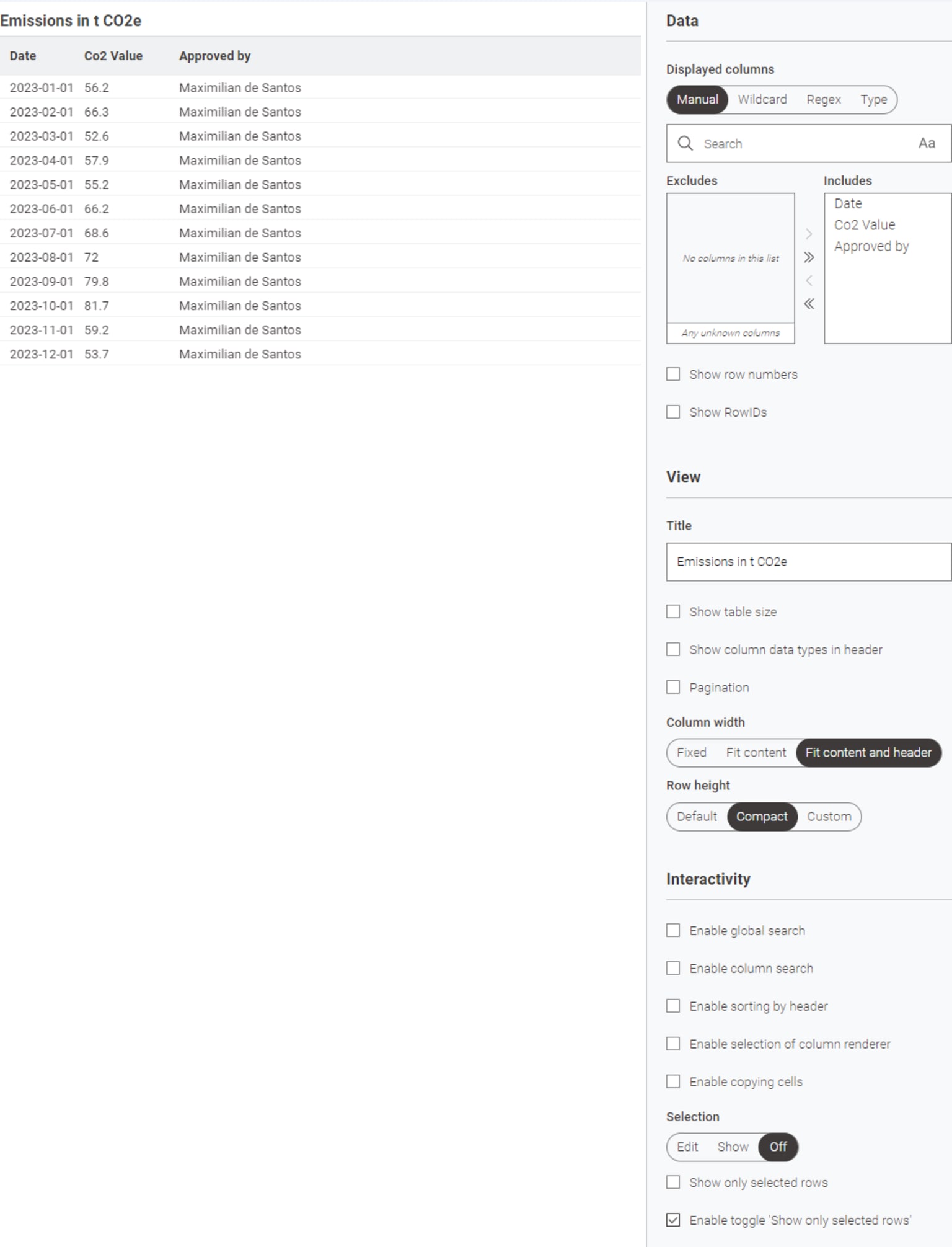 table view node settings
