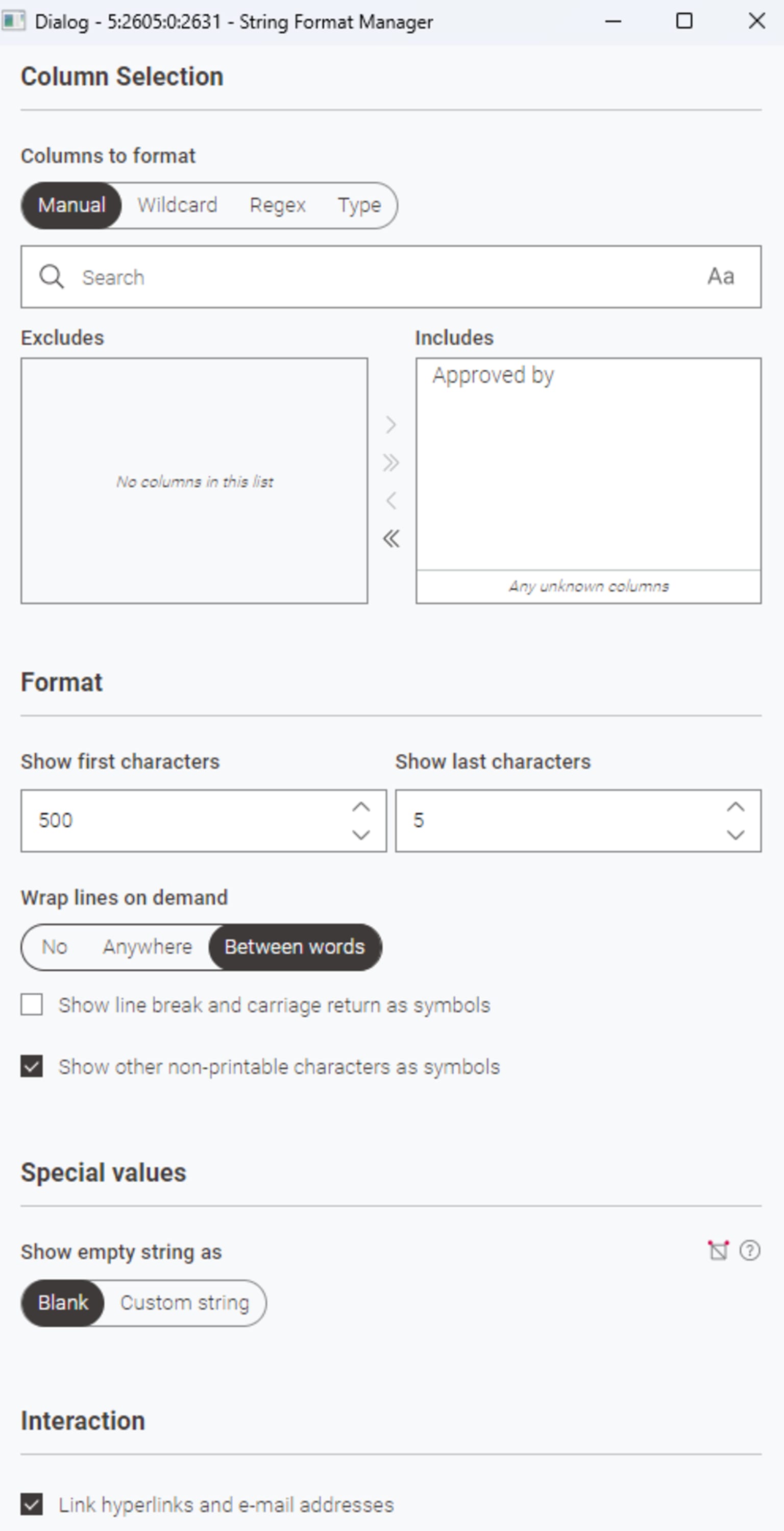 table view node settings