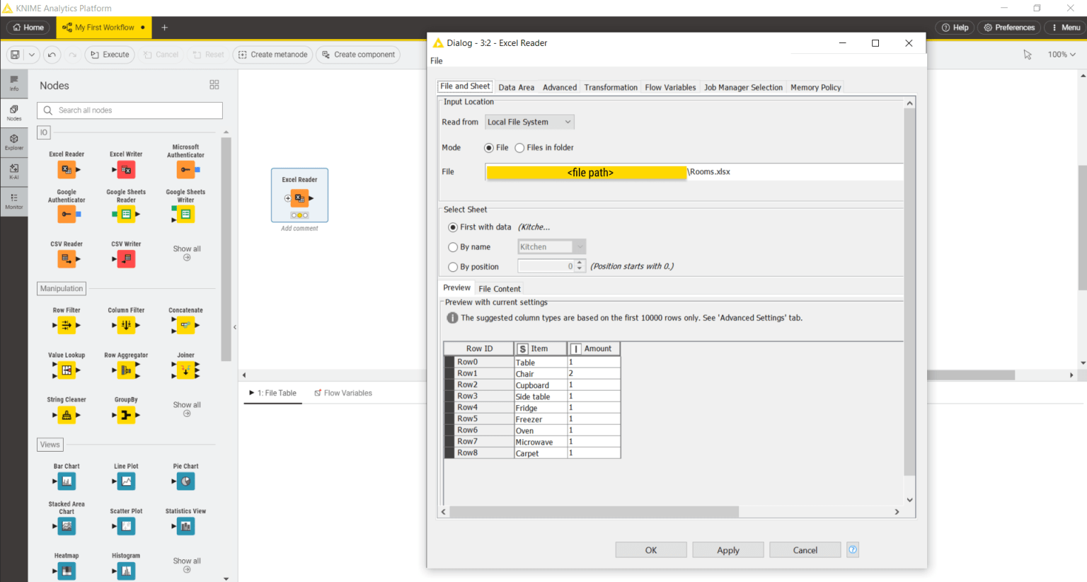 dragging excel files in knime