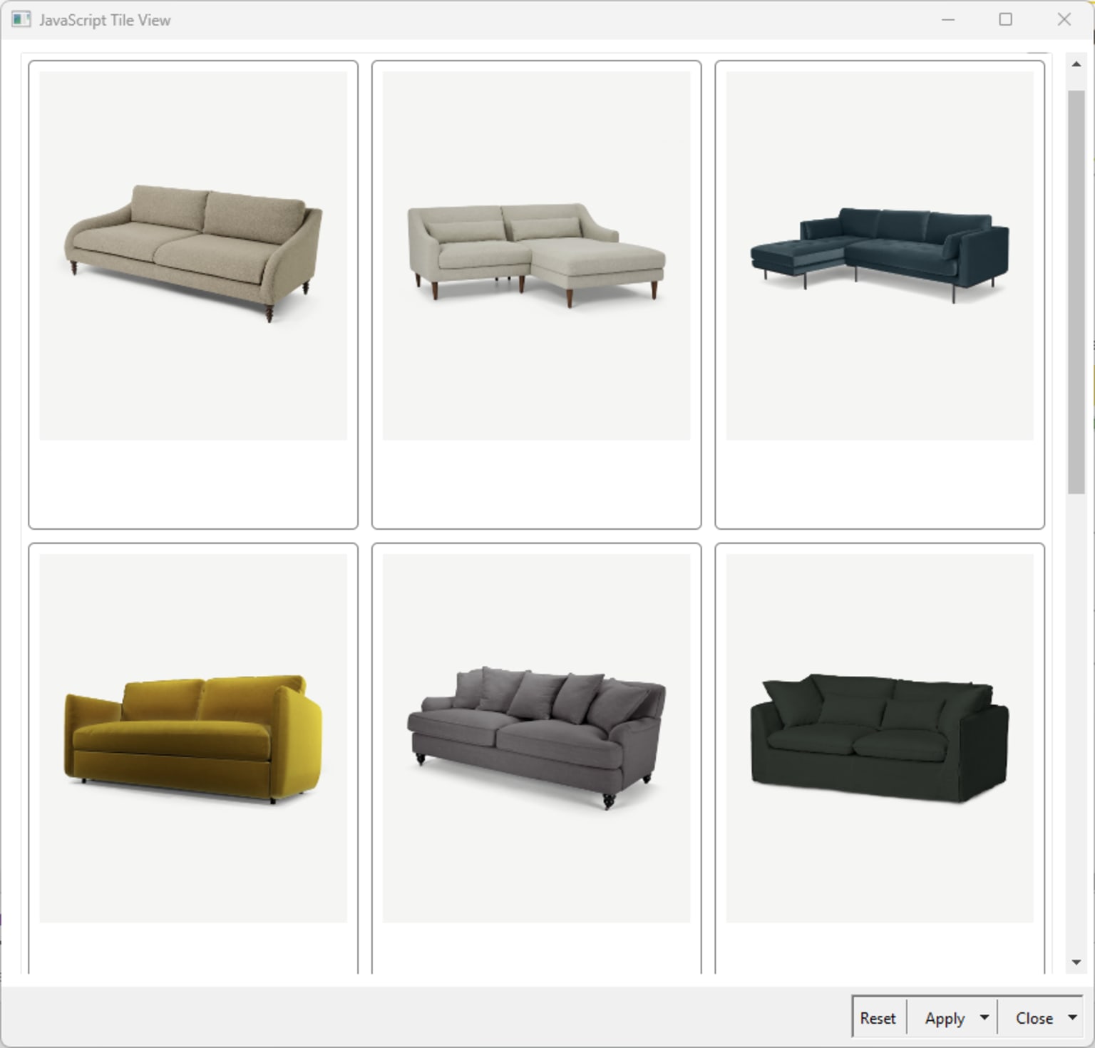 A snapshot of the sofa image gallery stored in the database.