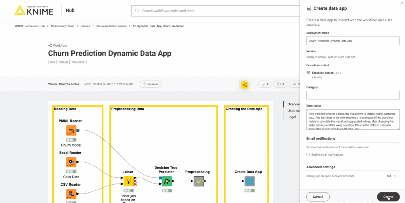 Churn prediction dynamic data app
