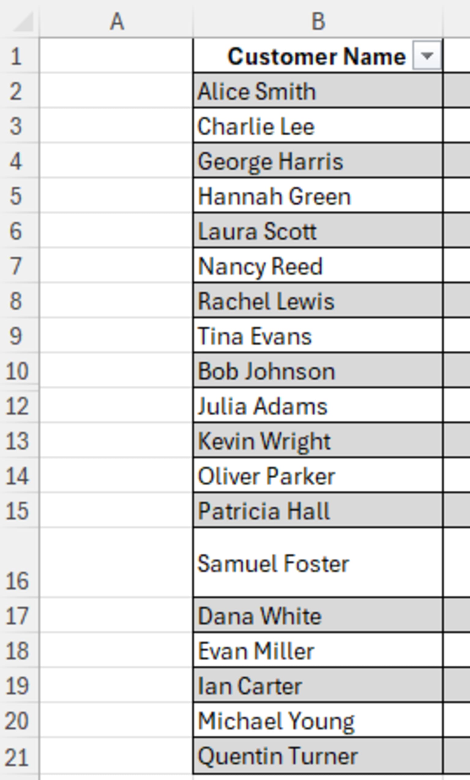 Here I added a blank column (A) before moving a column