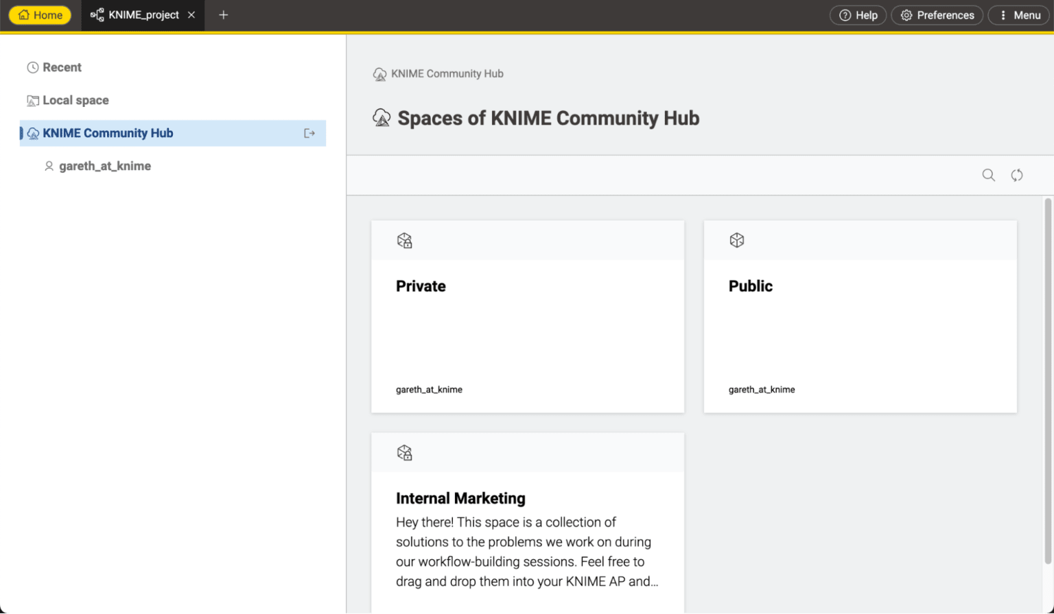 KNIME Community Hub Spaces