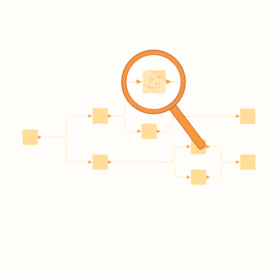 Magnifying glass over a part of a workflow