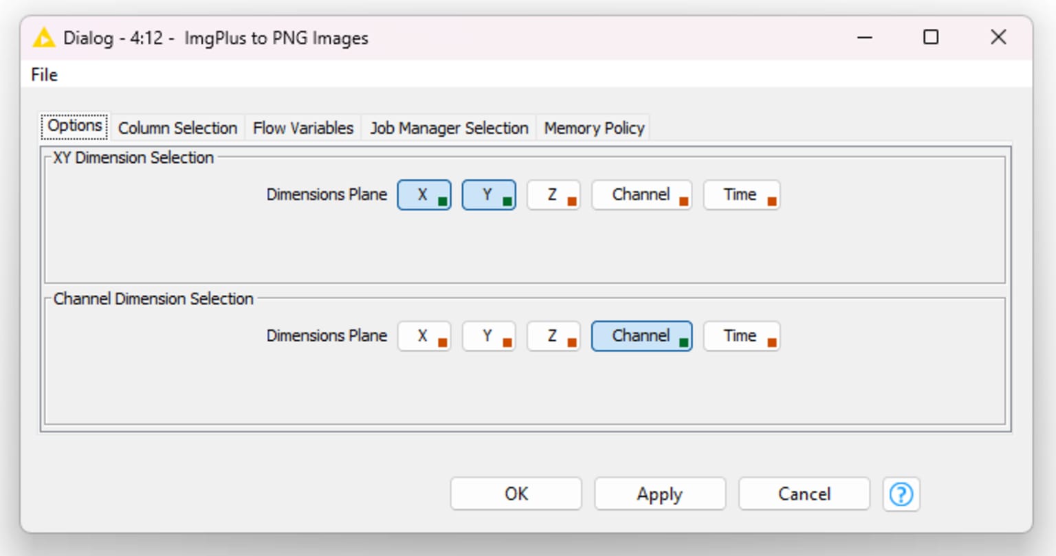 The configuration window of the ImgPlus to PNG Images node.