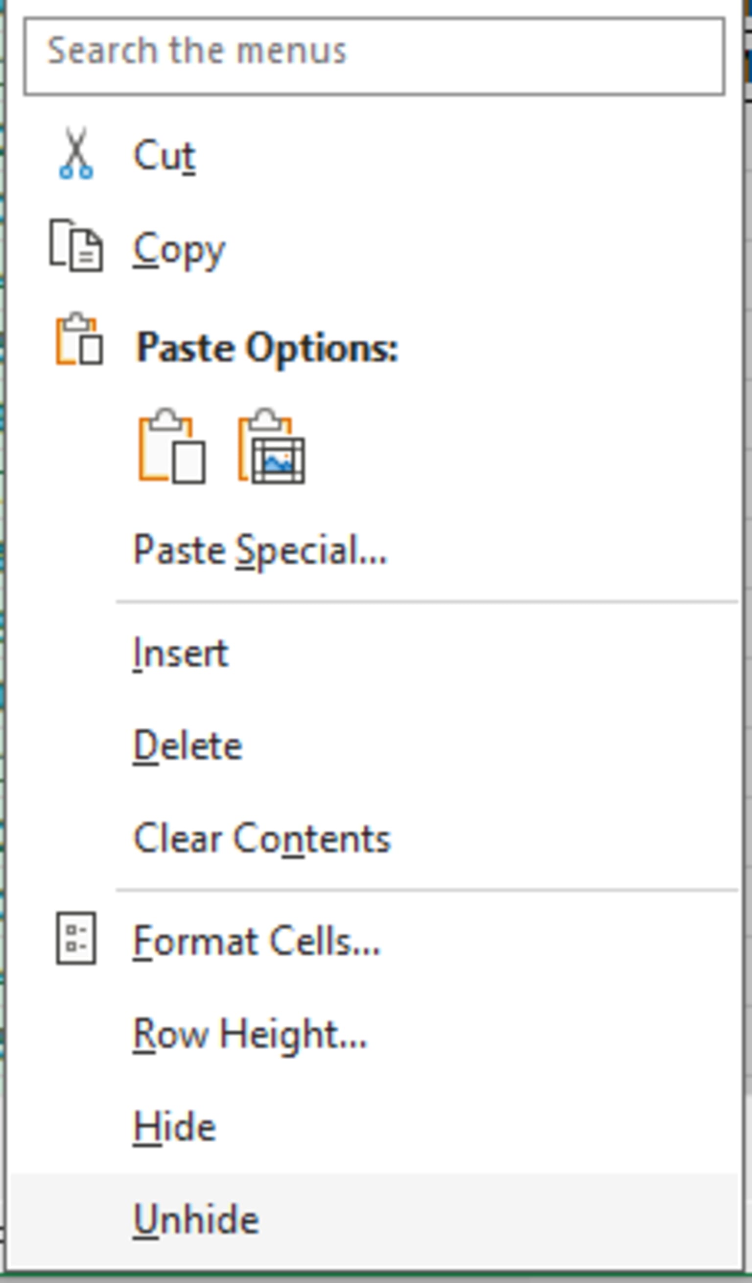 Selecting Unhide so that Excel also sorts all my data