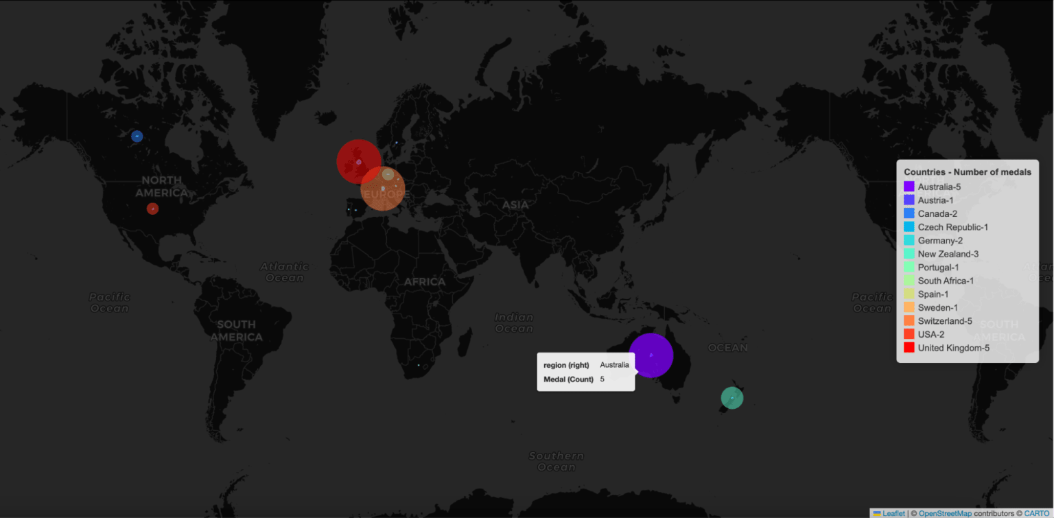 World map showing countries of triathlon winners