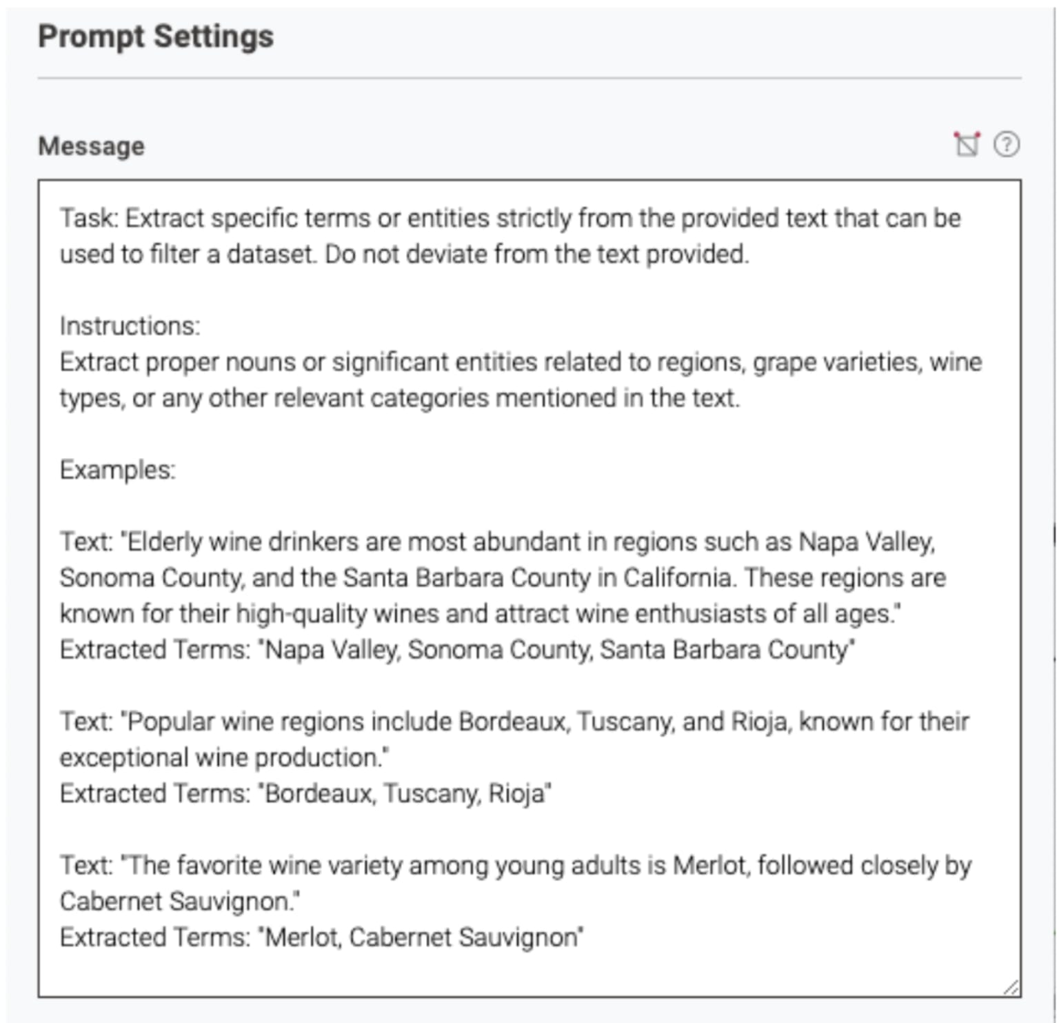 The following prompt was used to instruct the model on how to extract flow variables from the AI outputs.